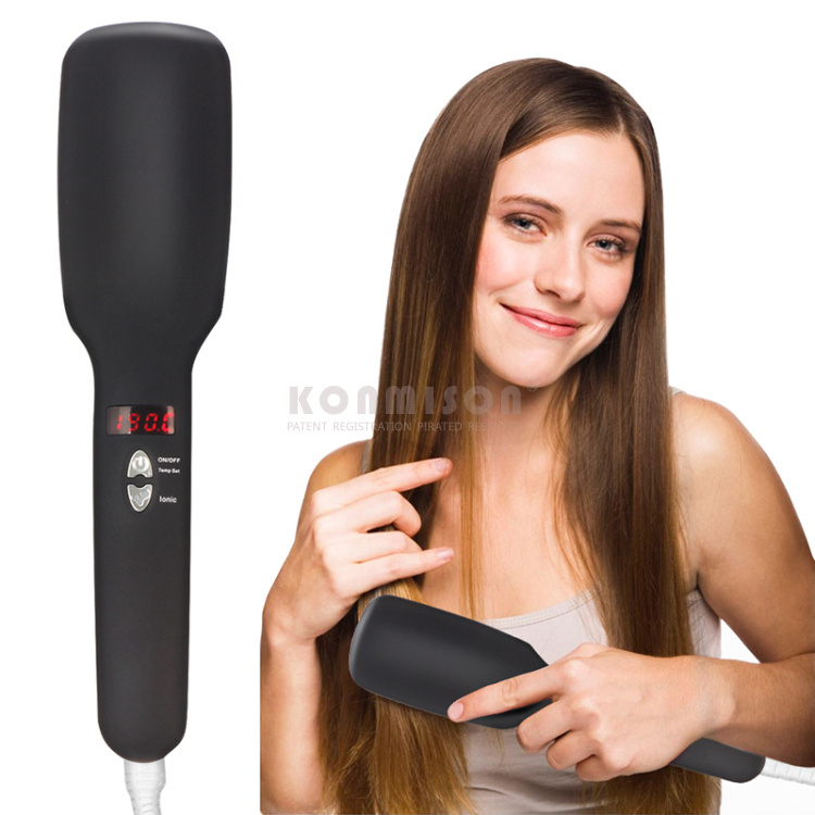 メーカーoemプライベートラベル2で1アニオン液晶電気高速ストレートヘアアイロンブラシ問屋・仕入れ・卸・卸売り