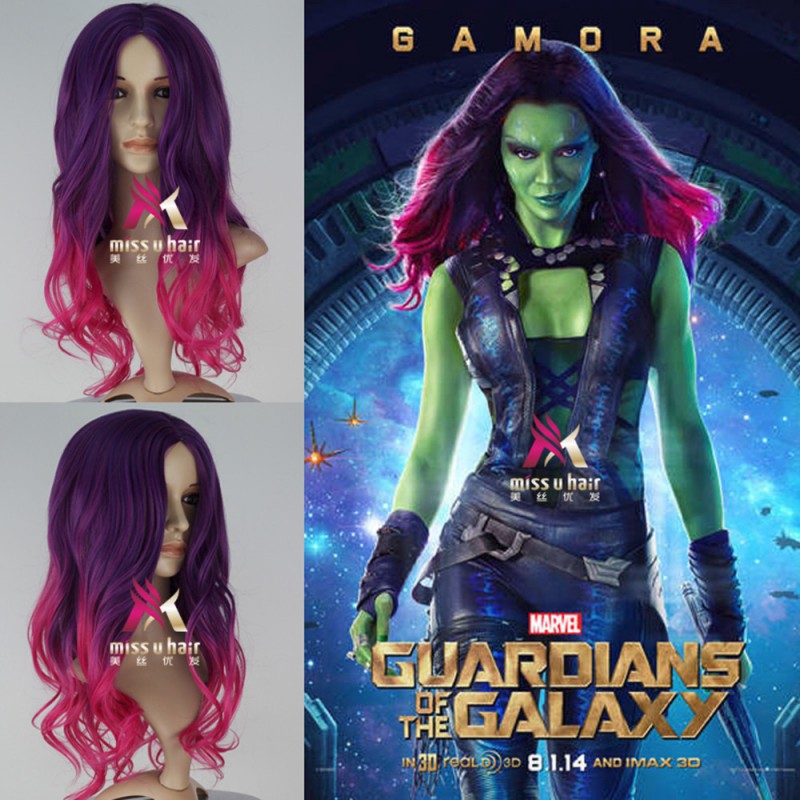 ミスu髪卸売gamoraオンブルかつら女性合成ロング波状勾配パープル&ピンク映画コスプレウィッグ問屋・仕入れ・卸・卸売り