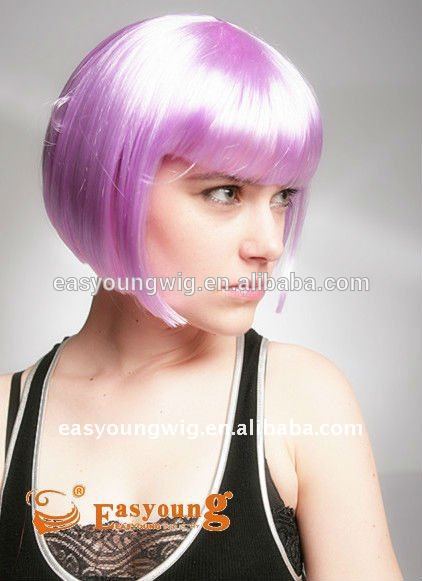 新しいハロウィーンかつら、 安い紫色ショートボブウィッグ人工毛、 パーティーウィッグ問屋・仕入れ・卸・卸売り