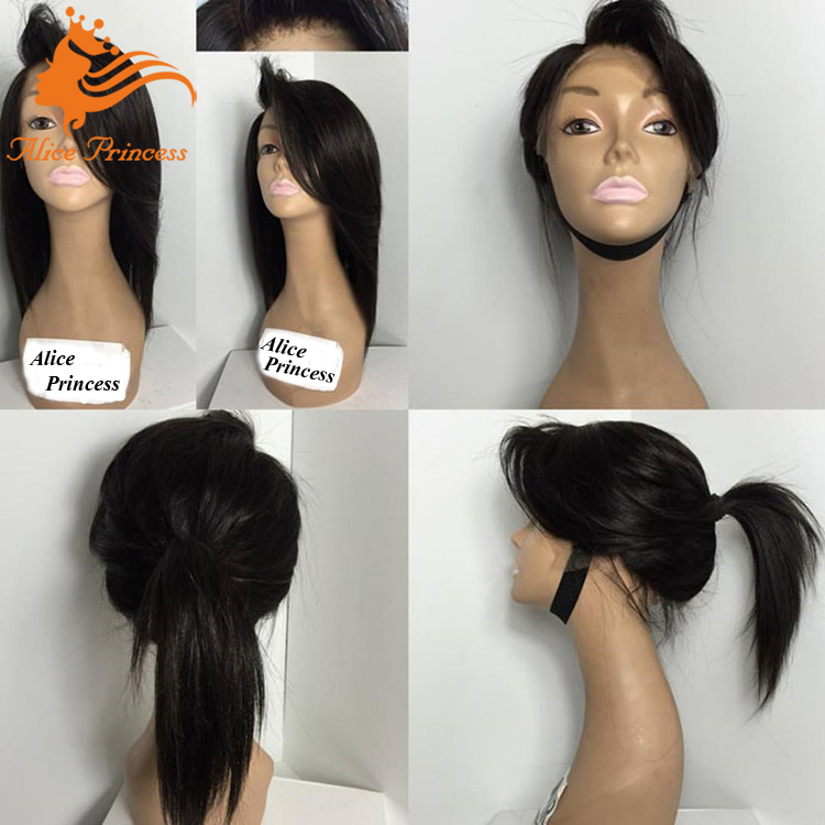 ナチュラル女の子髪かつら未処理バージンヨーロッパ髪シルキーストレートグルーレスポニーテールレースフロントかつらで公正なかつら包装問屋・仕入れ・卸・卸売り