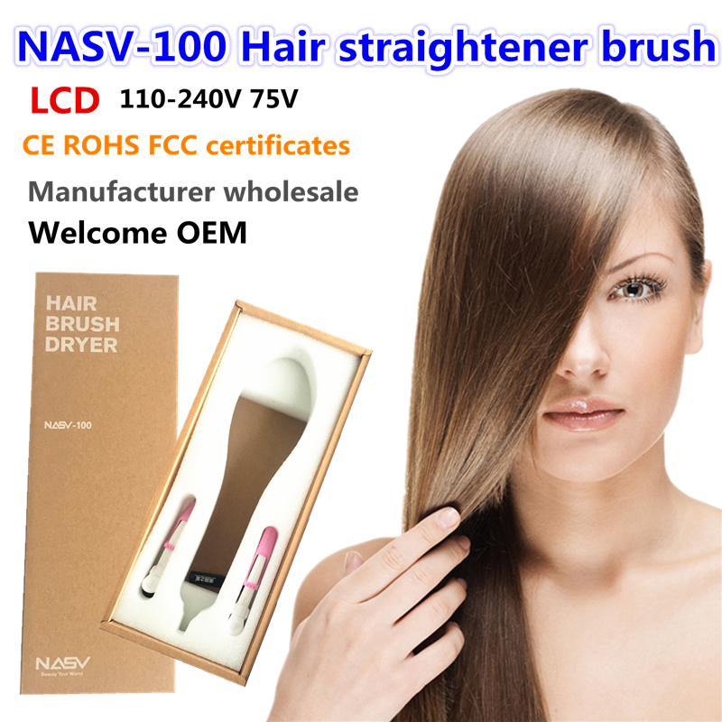 2016ホットプロフェッショナル卸売オリジナル液晶温度制御パドルストレートヘアアイロンブラシ、ドロップ配送。問屋・仕入れ・卸・卸売り