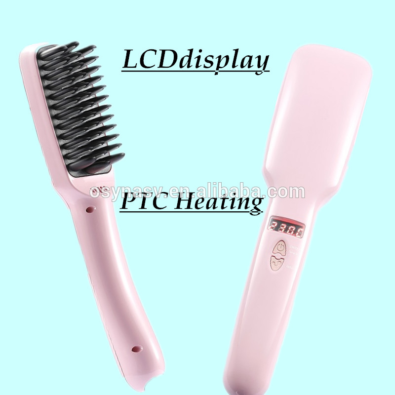 Oem工場イオン2in1 ptc加熱ストレートヘアアイロン30ワット矯正毛ブラシ問屋・仕入れ・卸・卸売り