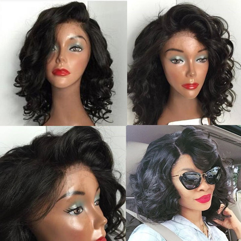 トップ品質ショート人毛ウィッグ黒人女性ブラジルバージンヘアグルーレスレースフロントウィッグ/フルレースかつらで赤ちゃん髪問屋・仕入れ・卸・卸売り