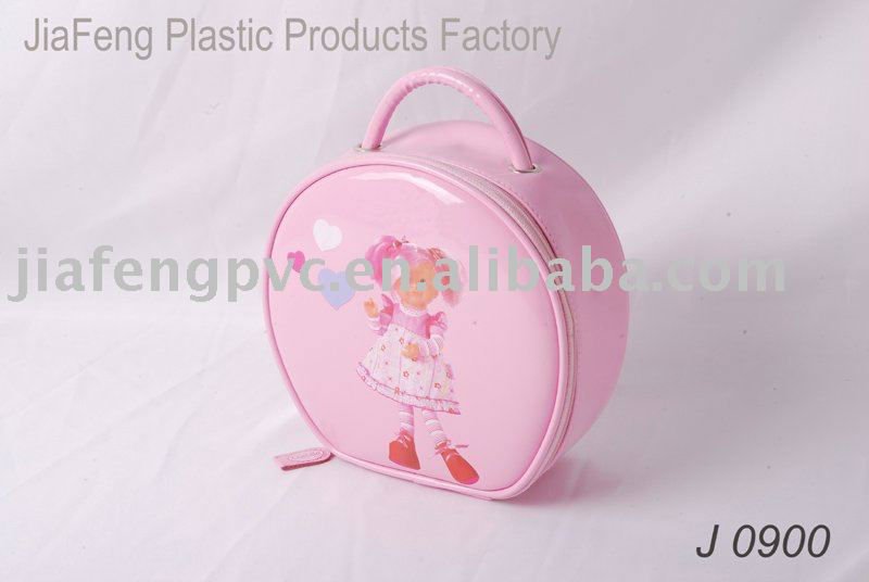 丸型の普及した質ピンク色の光沢のあるポリ塩化ビニール化粧品袋問屋・仕入れ・卸・卸売り