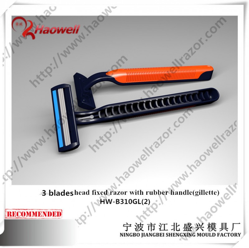 ホテル使用システム固定ヘッド使い捨てカミソリ& 3層耐久性ブレードでゴムハンドル(金箔)問屋・仕入れ・卸・卸売り