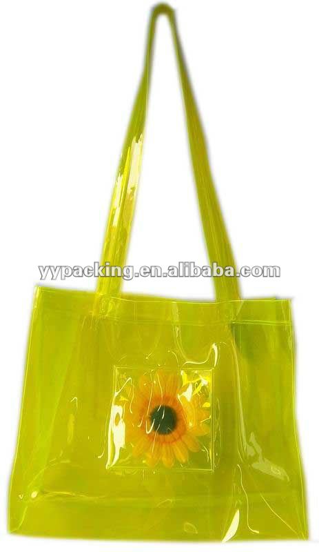 工場卸売フラワープリントのpvc黄色トレンディな女性のための買い物袋問屋・仕入れ・卸・卸売り