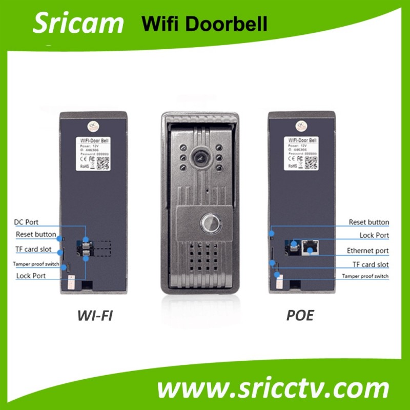 Sricamワイヤレスドアベルpoe電源遠隔制御alramドアベルカメラ屋外防水wifiスマートビデオ呼び鈴無線問屋・仕入れ・卸・卸売り