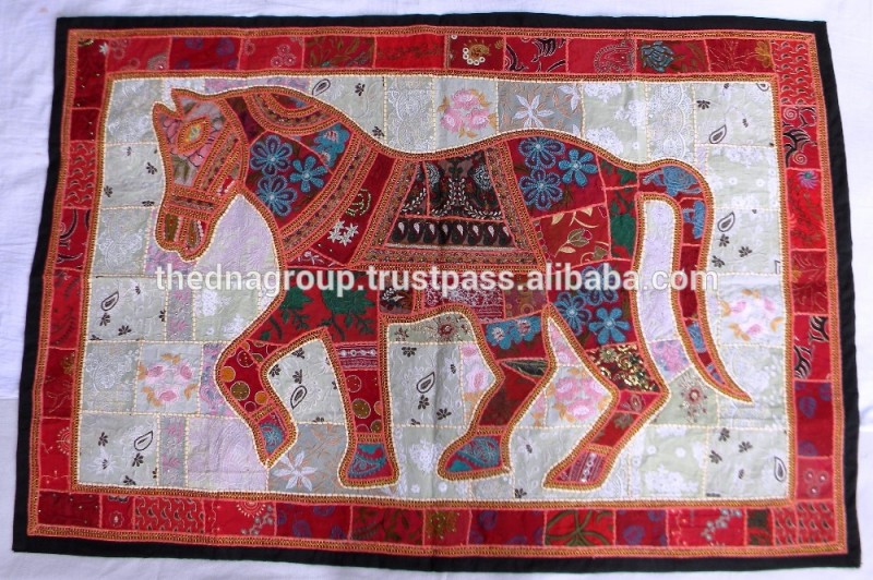インド の古い生地壁の装飾で馬フィギュア の手仕事の綿生地パッチワーク壁掛け タペストリー問屋・仕入れ・卸・卸売り