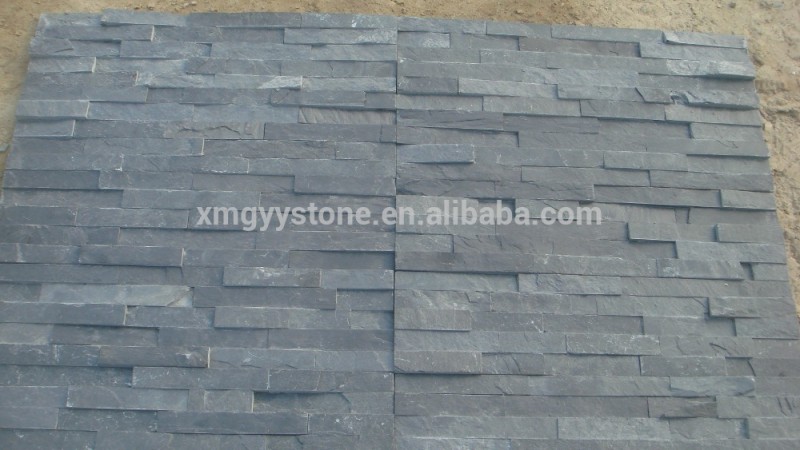 P018黒スレート石ベニヤ で ナチュラル表面、 スレート積み重ね石、 Cluture石問屋・仕入れ・卸・卸売り